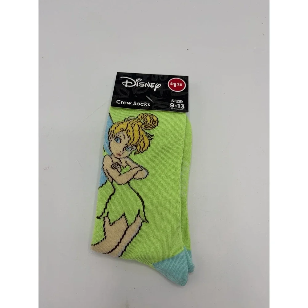 Disney Tinker Bell Adult‎ Size 9-13 Green Graphic Novelty Crew Socks 1 Pack